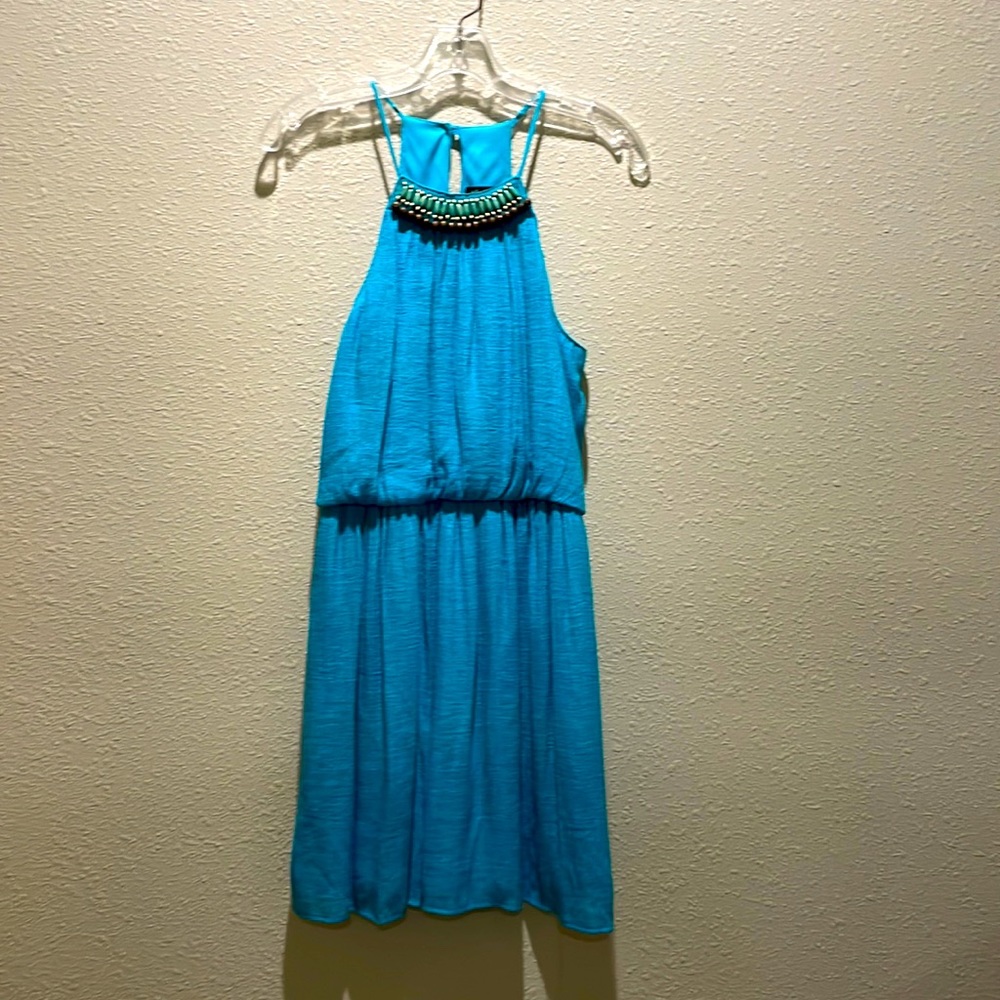 Turquoise mini high neck dress